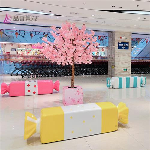 玻璃钢休闲椅糖果椅子学校幼儿园坐凳商场座椅美陈定制卡通长凳子