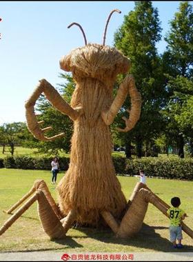 飞机稻草雕塑展品大型稻草艺术道具云南观光农业农民丰收节设计