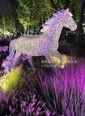 不锈钢鹿雕塑园林草坪景观镂空大象摆件马北极熊骆驼恐龙动物装饰