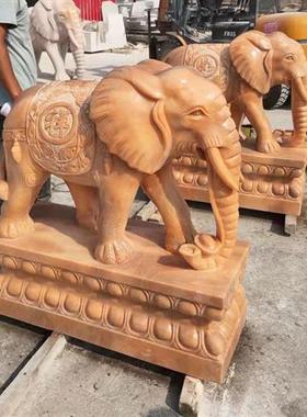 石雕大象一对动物雕塑摆件多种样式酒店小区门口晚霞红源头厂家