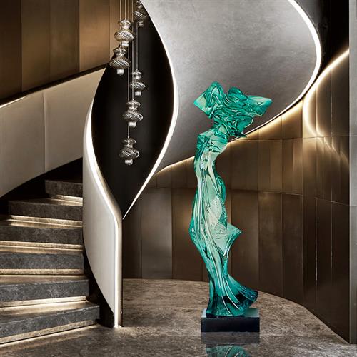 现代抽象透明树脂雕塑酒店客厅样板房玄关软装工艺品大型落地摆件
