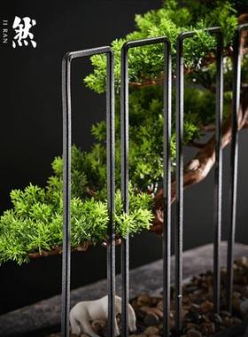 迎客松仿真摆件新中式绿植玄关客厅电视柜枯山水造景禅意桌面装饰