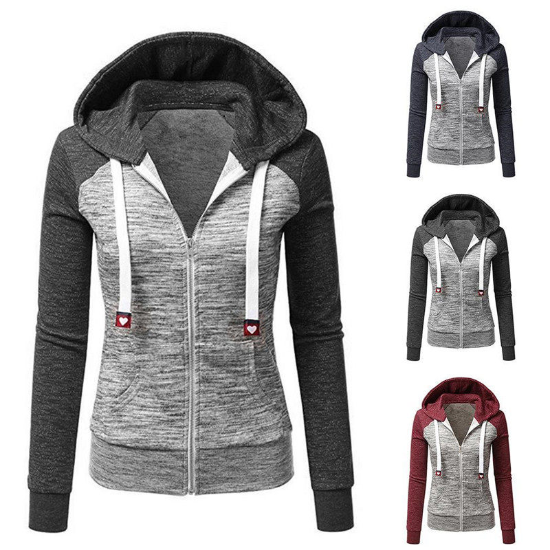 极速2022 Womeins Patchwork Hoodies Casual Slim Zipper Coat