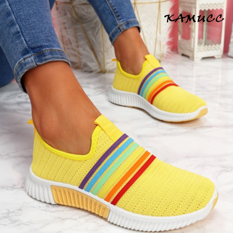 极速New Fashion Women Sneakers Rainbow ColorP Handmade Mesh
