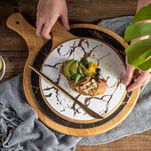 Pizza Marble Plate Tray 极速Norbdic Handle Wooden with Patte