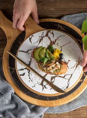 极速Norbdic Pizza Plate Wooden Tray with Handle Marble Patte
