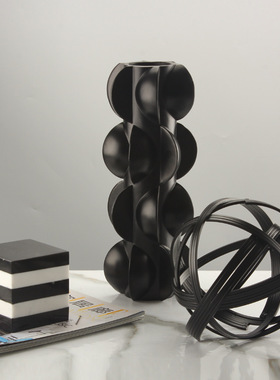 极速北欧简约几何形螺旋黑色抽象花瓶样板房间Q轻奢售楼处软装饰