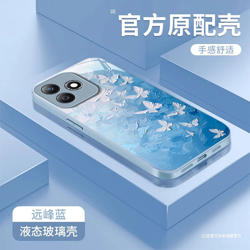 适用荣耀X60i手机壳新款X50i+唯美X40GT玻璃X30i时尚X60Pro轻奢油画蝴蝶X20SE颜值女款X10手链全包防摔保护套
