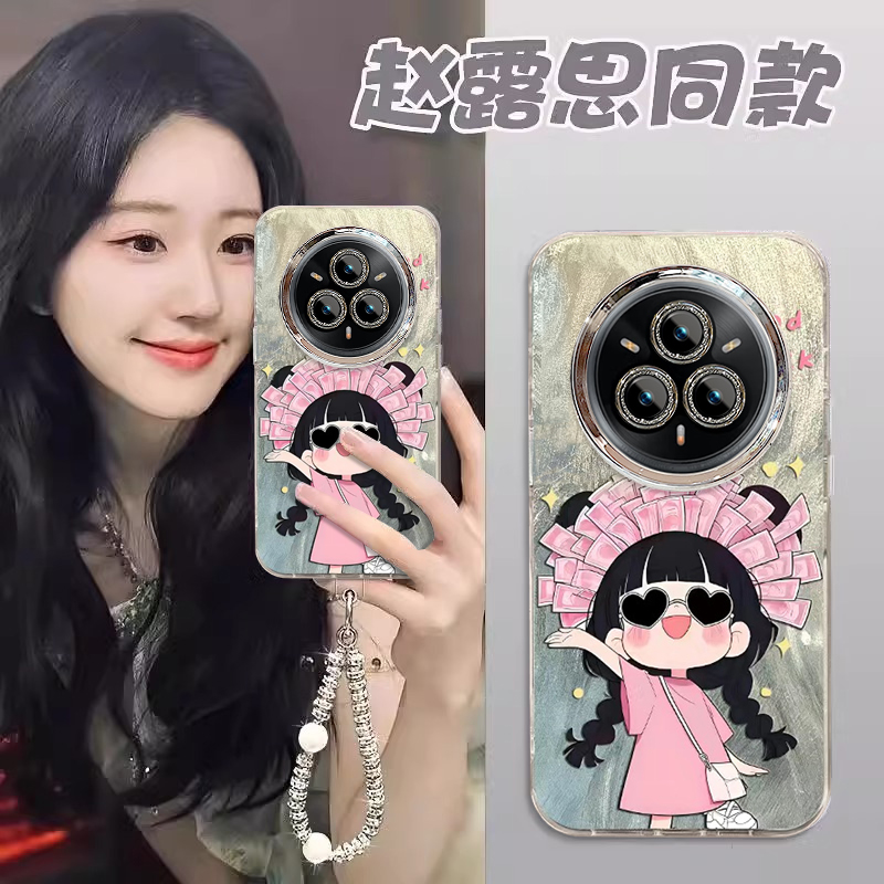 适用真我14Pro+手机壳新款幸运女孩可爱潮流女款真我12Pro精孔高颜值保护套11Pro+时尚隐形支架带挂绳