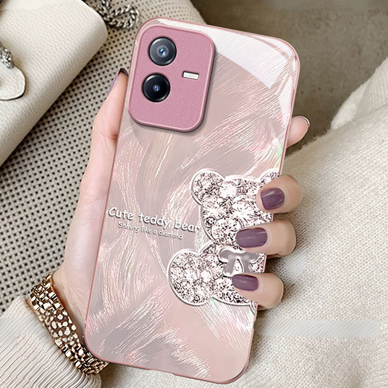 适用vivo系列羽纱钻石熊手机壳