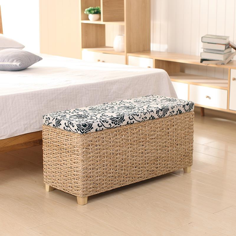 藤编收纳凳进门口换鞋凳草编储物凳家用沙发搁脚凳子整理箱可坐人