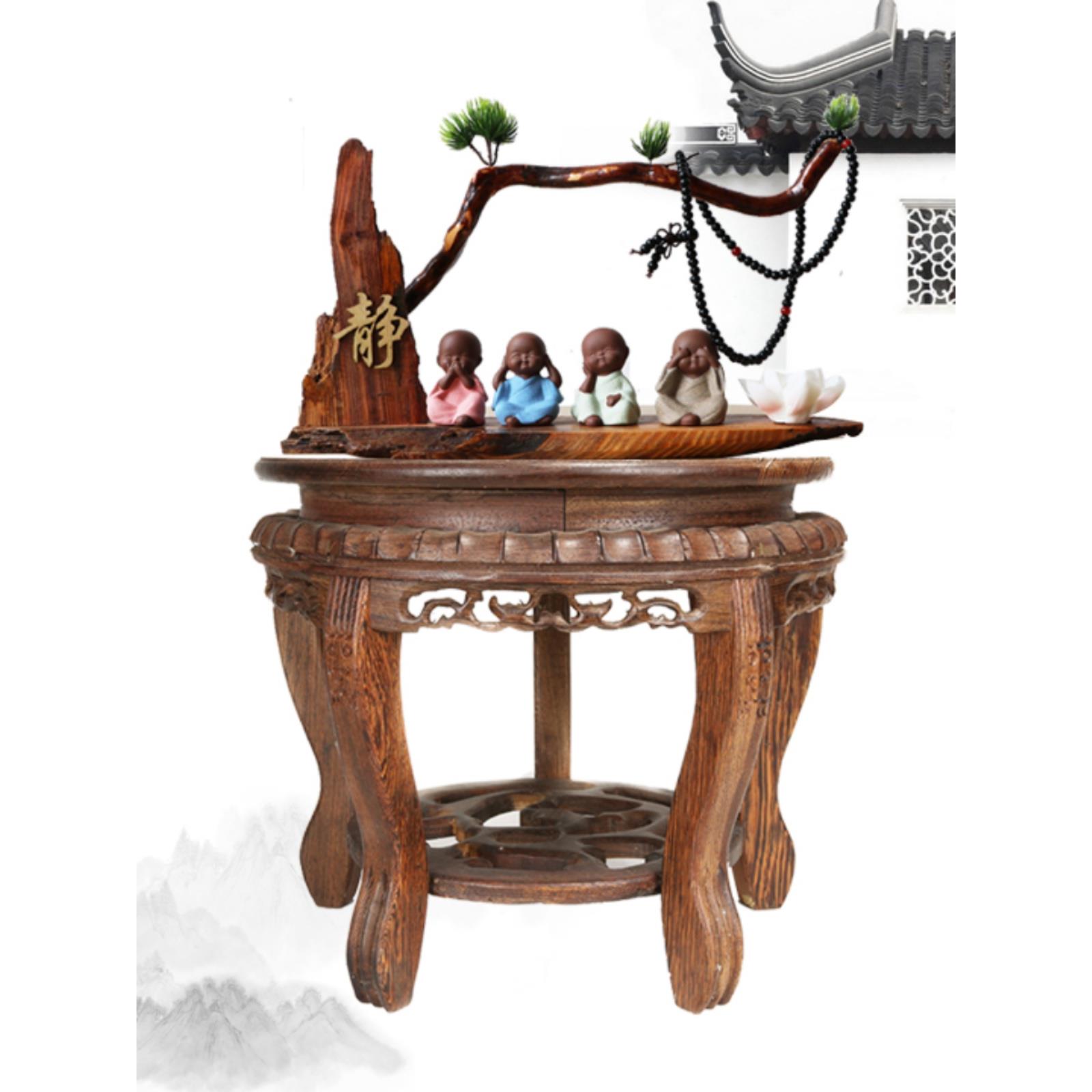 加高底座托架花盆奇石头木托盘花瓶佛像摆件陶瓷鱼缸底座缸架实木