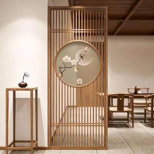 实木屏风隔断入户玄关柜客厅实木半透镂空收纳柜置物架酒店 新中式
