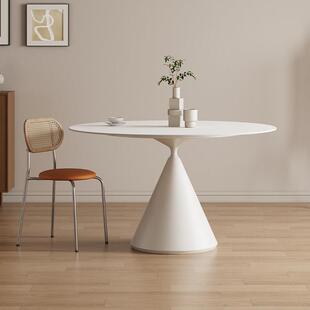 飞碟圆桌德利丰岩板餐桌椅简约内嵌转盘小户型纯白色圆形饭桌家用
