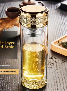 玻璃双层水杯便携式茶和水分离杯男女家用杯加厚创意保温高端