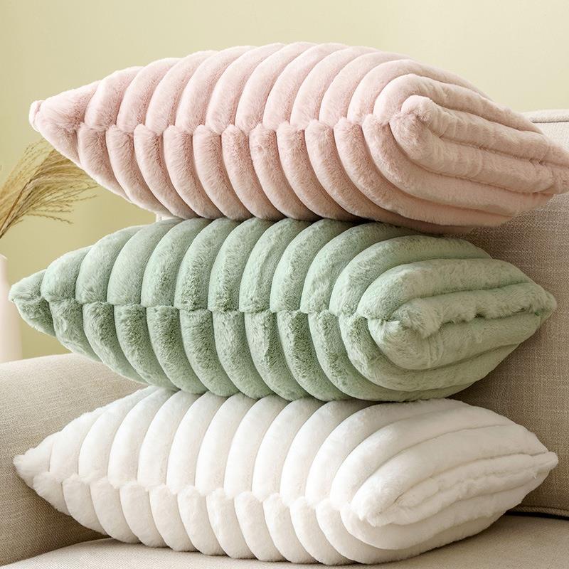 秋冬短绒毛绒抱枕长毛竖条兔毛柔软抱枕靠垫客厅卧室沙发抱枕套