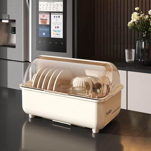 轻奢沥水碗架厨房大容量碗盘餐具收纳整理置物架家用防尘带盖碗柜