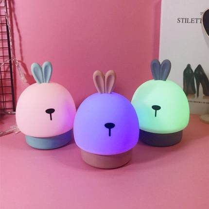 小兔子小夜灯萌兔灯硅胶充电变色拍拍灯创意儿童礼物led床头台灯