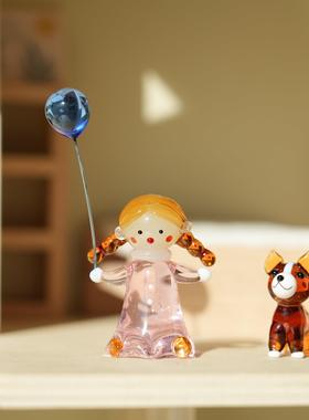 琉璃手作可爱牵气球的双马尾小女孩车载桌面摆件粉红裙子女生礼物