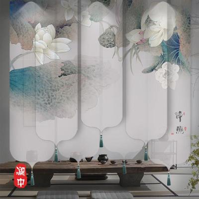 新中式禅意卷帘窗帘客厅茶室玄关屏风帘隔断帘子挂式装饰门帘荷花