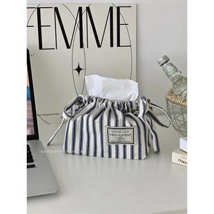 北欧简约条纹纸巾盒客厅卧室布艺纸巾收纳盒车载挂式抽纸盒纸巾袋