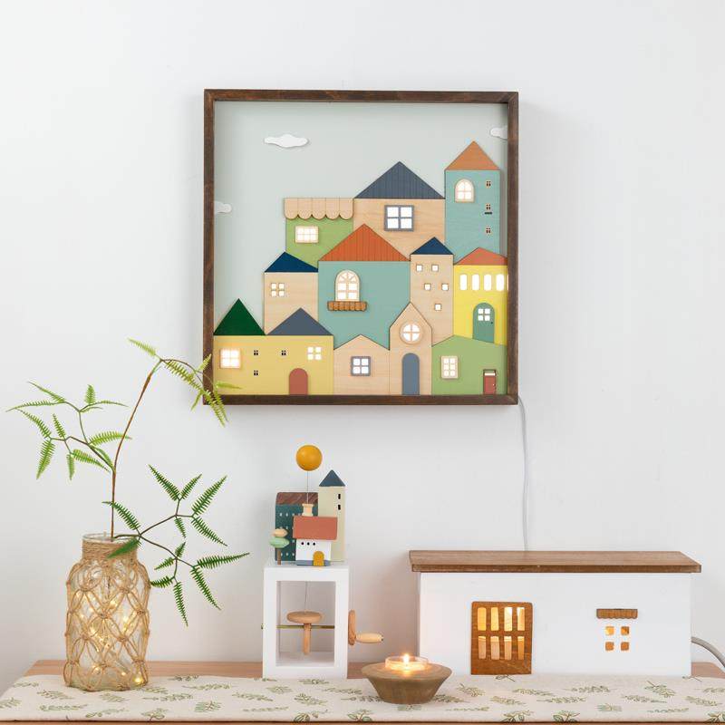 阿楹 原木客厅电视墙电表装饰画 卧室床头走廊儿童房饭厅挂画壁灯