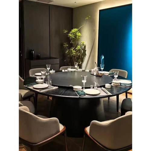 酒店电动餐桌大圆桌岩板圆形电动圆餐桌转盘饭店包厢2米3火锅桌椅