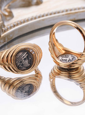 古希腊商神郝尔墨斯古币戒指S925