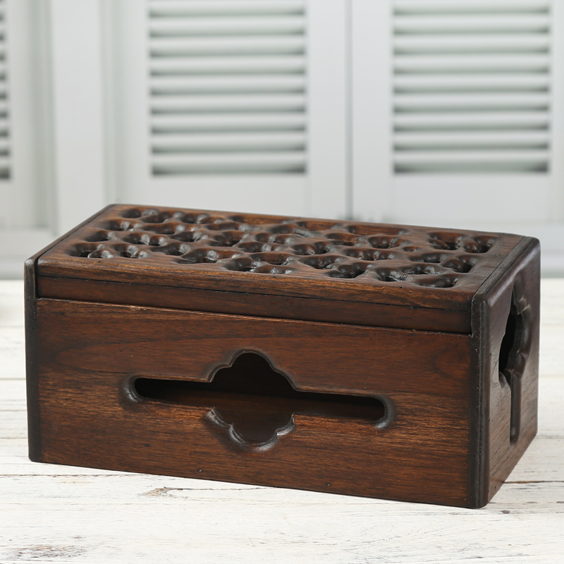 泰国实木插线板插座保护盒整理盒家G用桌面电源线电线插板收纳盒