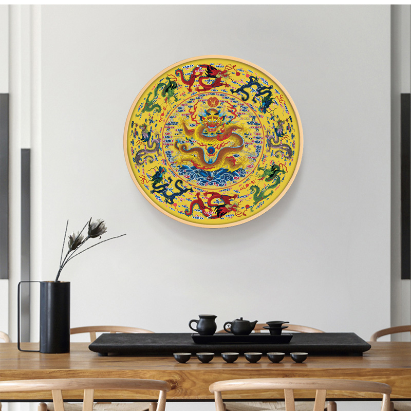 九龙图挂画风水新中式圆形电表z箱遮挡装饰画镇宅招财生肖龙画像图片
