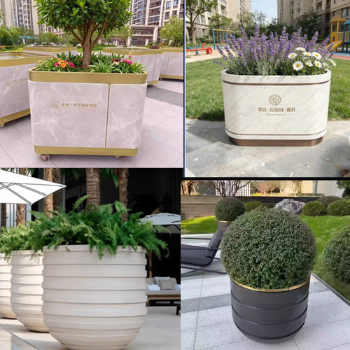 仿大理石纹不锈钢移动花箱定制