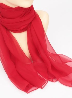 180*70cm大红色纯色丝巾女百搭纱巾 形体舞蹈丝巾长条乔其纱薄围