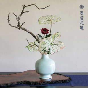 青瓷豆青瓶花器禅意中式日式插花器皿花道投入瓶陶瓷花瓶大小原流