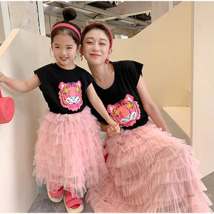 推炸街亲子装夏季2023新款母女装韩版公主裙子时髦蓬蓬裙套装纱