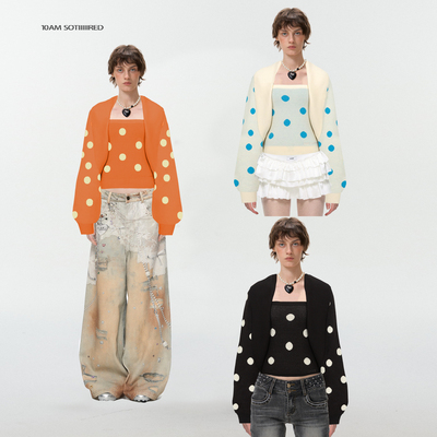10AM sotiiiiired 含羊毛波点针织抹胸上衣慵懒开衫两件套