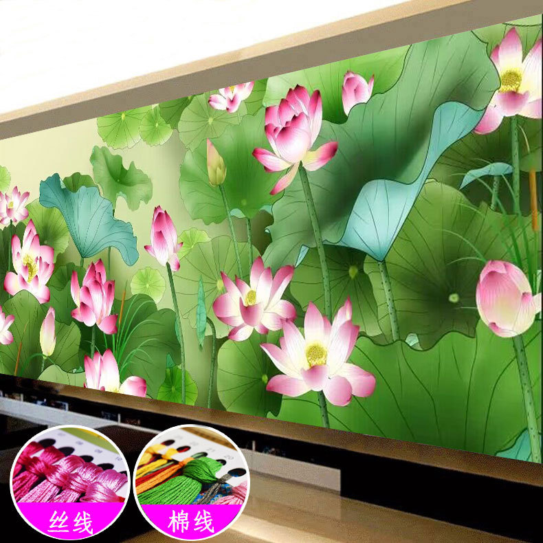 红荷映日十字绣2023新款线绣客厅新中式简约现代荷花手工自己绣