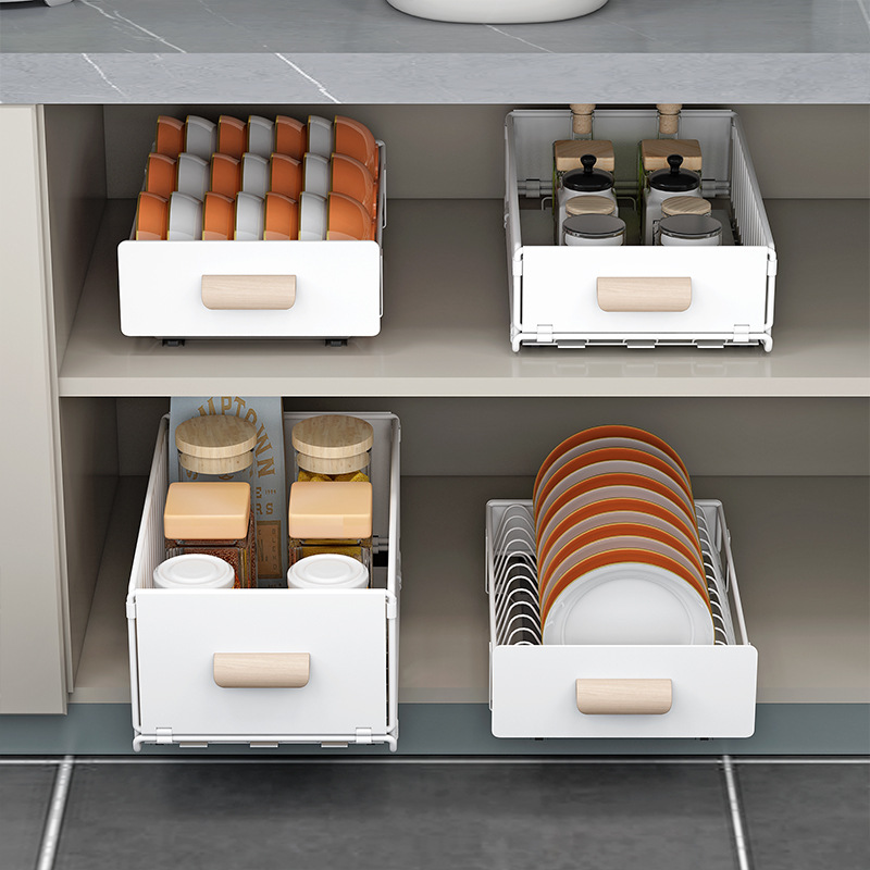 橱柜内下水槽抽屉拉篮置物架厨房分层收纳放调料碗碟抽拉式储物盒