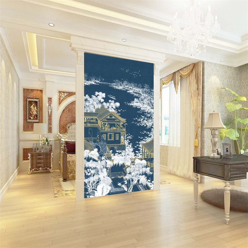 新中式玄关背景墙壁纸墙纸墙布8zd装饰画浮雕立体壁画走廊过道竖图片