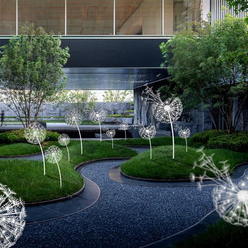 户外园林景观不锈钢蒲公英雕塑售楼部草坪落地摆件发光装饰品定制