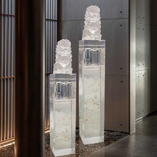 现代轻奢透明树脂金箔狮子拴马桩摆件落地雕塑售楼部玄关摆设饰品