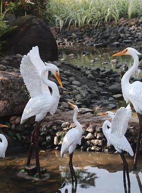 新户外仿真白鹭假山水池园区装饰摆件假动物玻璃钢雕塑大型鸟模型