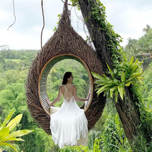 网红鸟巢椅打卡景区创意婚纱摄影拍照道具巴厘岛悬挂秋千藤编座椅