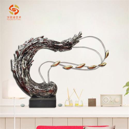 酒店会所室内样板房家居馈赠礼品玄关抽象水浪电镀银做旧摆件定购