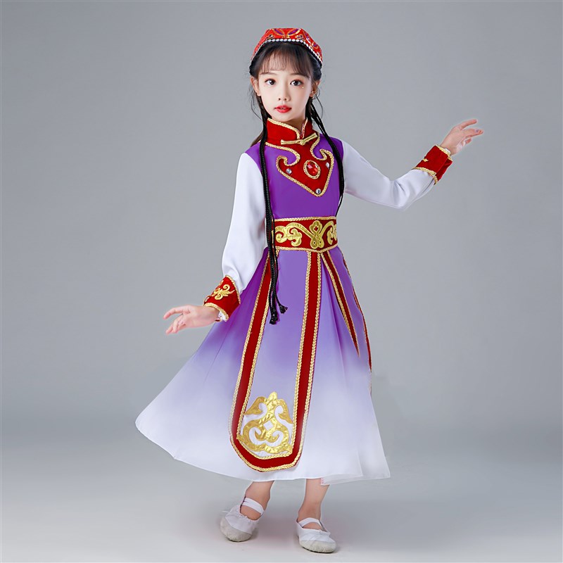 202新款幼儿达斡尔族舞蹈服装儿童蒙古族男少数民族表演服套装