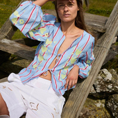 Sissel V领系带度假风上衣 女灯笼袖 Edelbo 波西米亚风印花衬衫