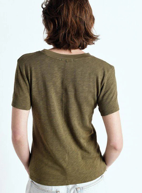 American Vintage 圆领袖 T 恤中性做旧短袖T恤显瘦修身