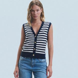 V领撞色条纹针织马甲女内搭时尚 新款 背心马夹上衣 Future秋季 From