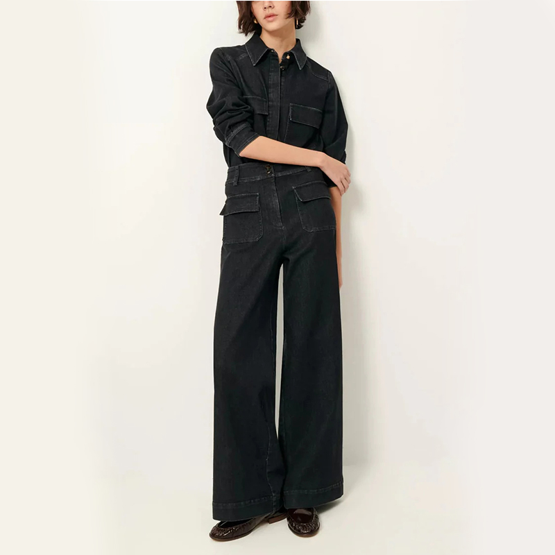 SESSUN 复古时尚牛仔裤女高腰显瘦宽松直筒阔腿长裤裤子