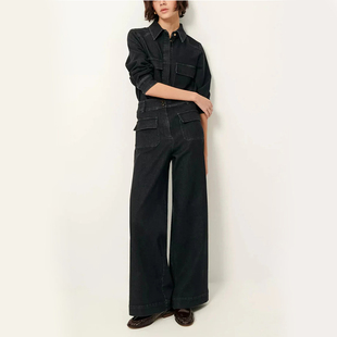 SESSUN 复古时尚牛仔裤女高腰显瘦宽松直筒阔腿长裤裤子