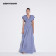 连衣裙女春夏新款 LEDIM 长裙 浪漫度假风格 纹V领无袖 WANG白标 法式